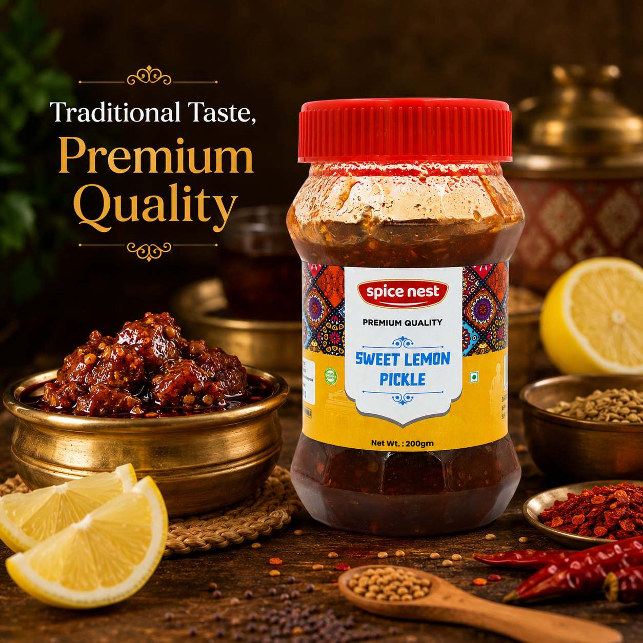 Sweet lemon pickle product image premium quality spices
