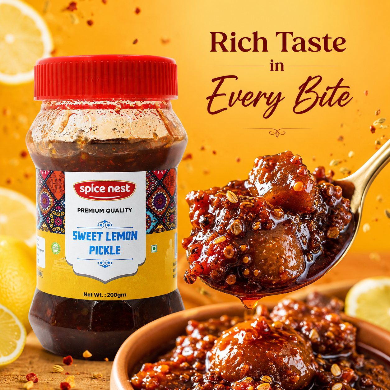 Sweet Lemon Pickle 200g 500g 1kg jar for Indian cuisine
