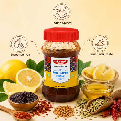 Authentic homemade sweet lemon pickle traditional Indian spices