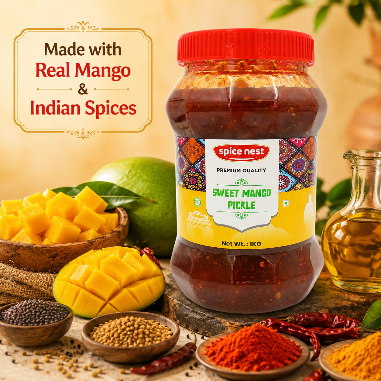 Spice Nest Sweet Mango Pickle – Homemade Style, Authentic Indian Taste (200g, 500g, 1kg)
