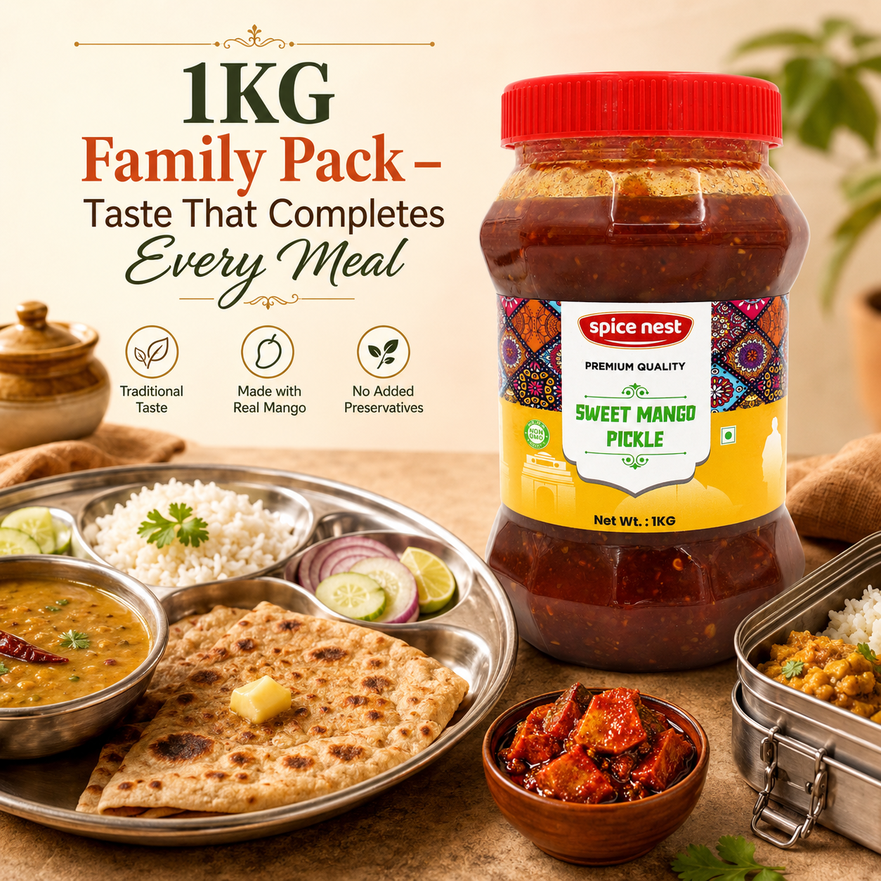 Spice Nest Sweet Mango Pickle – Homemade Style, Authentic Indian Taste (200g, 500g, 1kg)