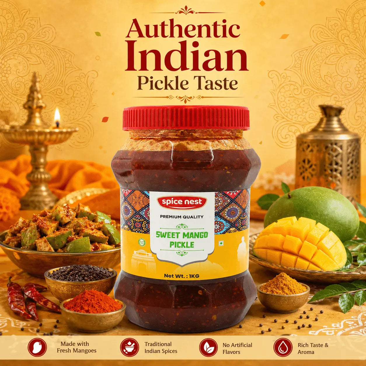 Homemade style sweet mango pickle preservative free by Spice Nest 200g 500g 1kg options