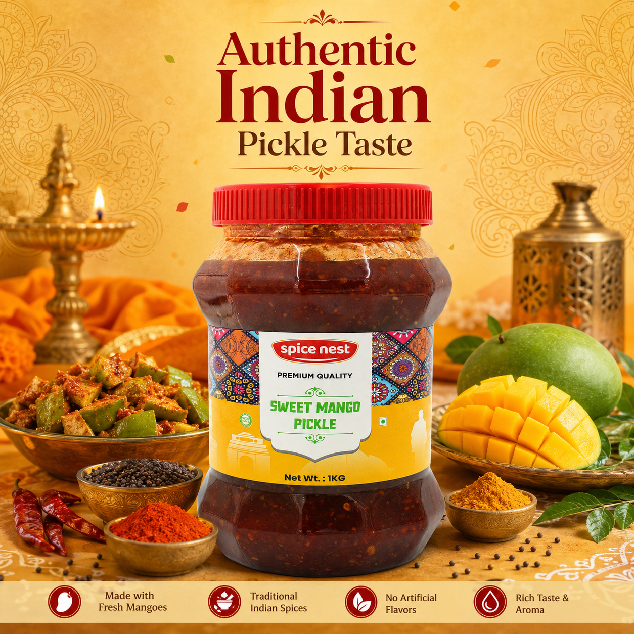 Spice Nest Sweet Mango Pickle – Homemade Style, Authentic Indian Taste (200g, 500g, 1kg)